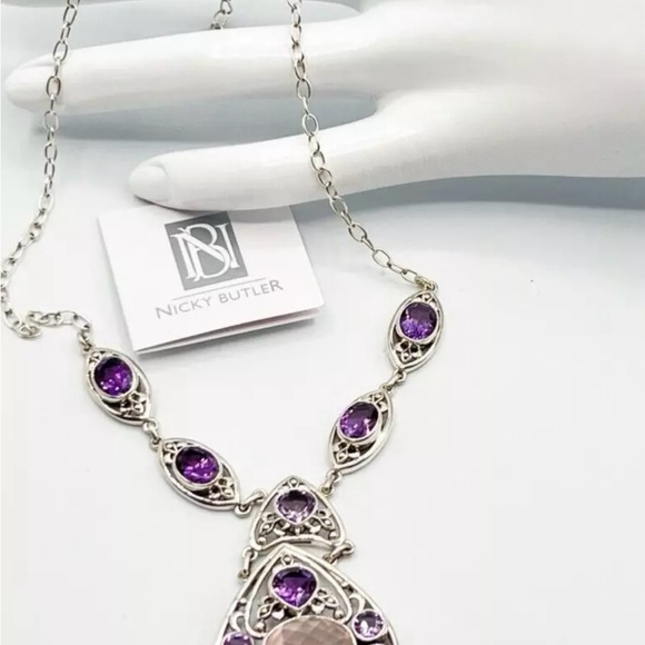 🌟NICKY BUTLER 925 Sterling Silver Rose Quartz Celtic Knot Necklace Brand… - Picture 9 of 12